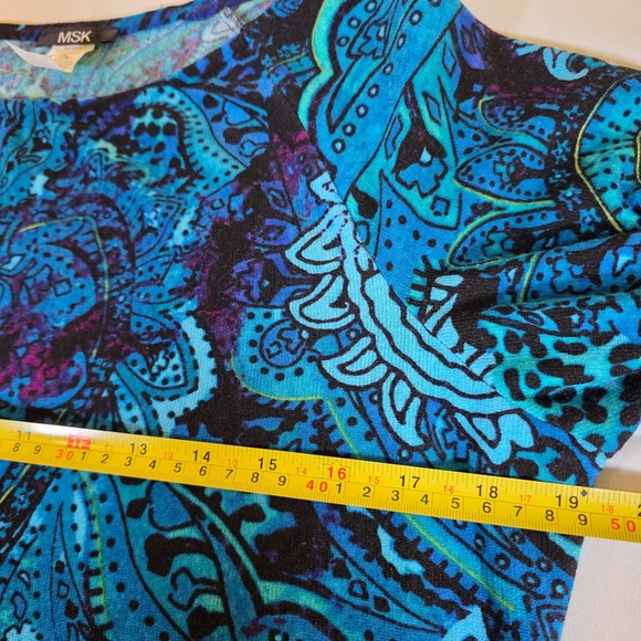 Vtg MSK Womens Large Blue Paisley Bell Sleeve Tunic Dress Blue Teal Boho Leopard - Picture 4 of 6
